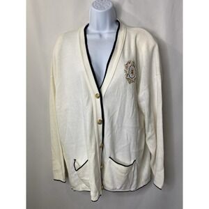 Vintage Womens Cardigan Sweater Size Large Embroidered Crest Varsity Nautical